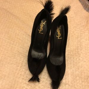 Black YSL feathered heels